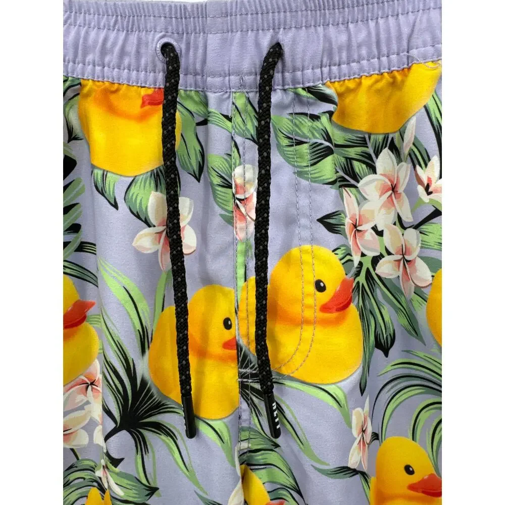 Neff Hot Tub Volley 17 inch Swim Shorts Rubber Ducky Print Purple Size Large
